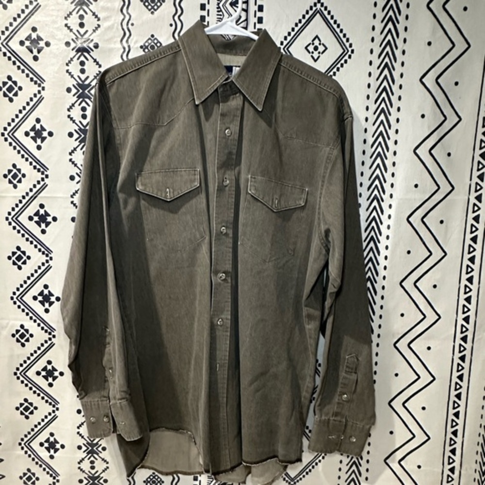 Vintage Green‎ Khaki Button Down Wrangler long sleeve shirt size Xl